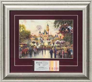 Thomas Kinkade Disneyland 50th Anniversary Artwork With Original Tickets In 16 x 18 Framed Display